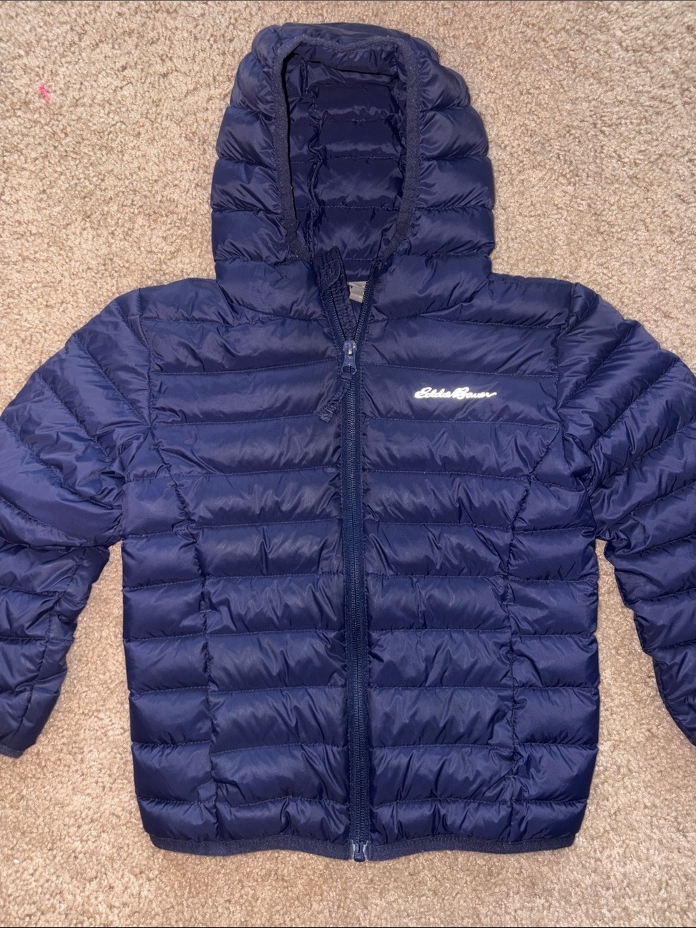 Eddie Bauer Navy Blue Kids Hooded Packable Puffer Jacket